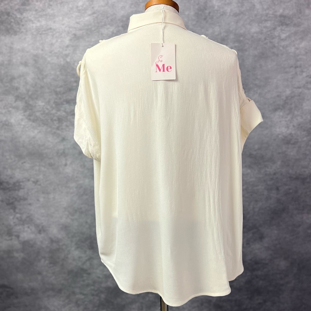 So Me Cream Lattice Shoulder Blouse Medium Boutique NWT Boho Top - Picture 2 of 4